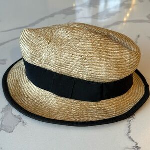 Heather Huey Couture straw grosgrain black ribbon beach sun hat